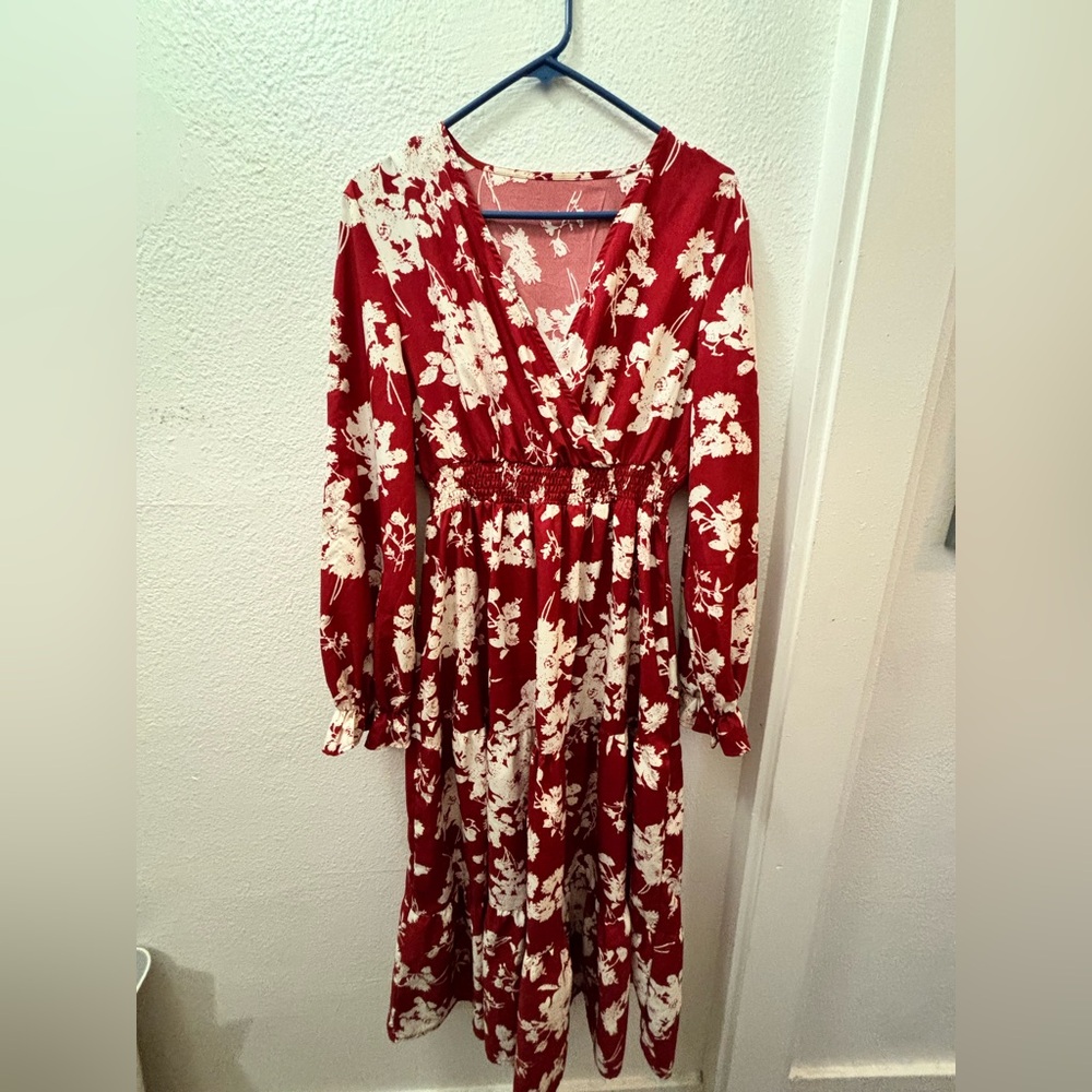 a SHEIN red floral dress.